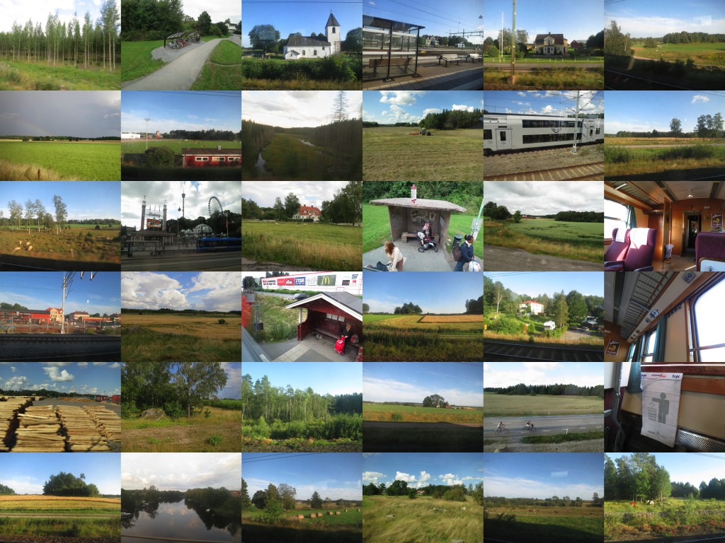 collage of views from trains and buses